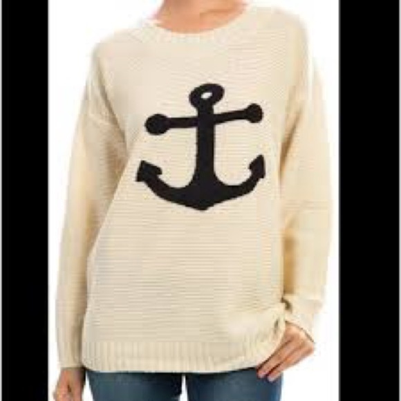 Pink Owl-Cream Knit sweater with blue anchor embroidered on it - Picture 2 of 6